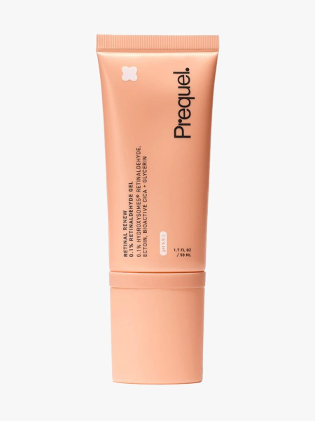Prequel Retinal Renew Retinaldehyde Gel in branded tube component on a light gray background