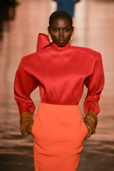 A model walks the runway during the Saint Laurent Womenswear FallWinter 20252026 show as part of Paris Fashion Week ...