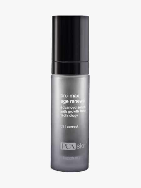 PCA Skin’s Pro-Max Age Renewal Serum in branded component on a light gray background