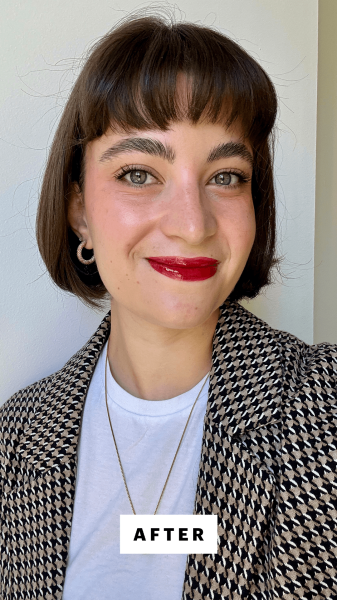 A selfie of Allure senior commerce editor Sarah Felbin after applying Milani Color Fetish Hydrating Lip Stain