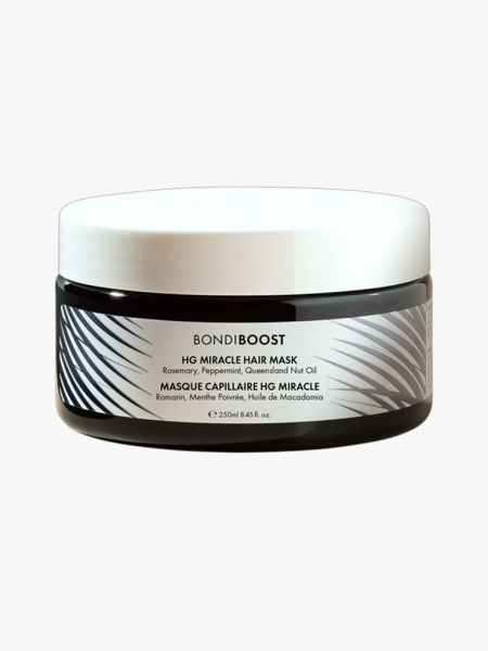 Bondi Boost HG Miracle Hair Mask in branded tub component on a light gray background